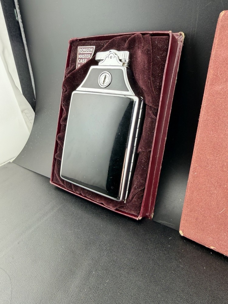 Ronson Mastercase Cigarette Case Lighter Combo Black Enamel Art Deco UNTESTED