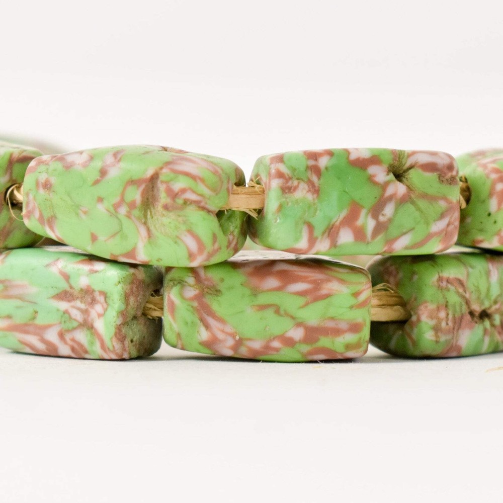 Floral Venetian Rectangular Green Trade Beads
