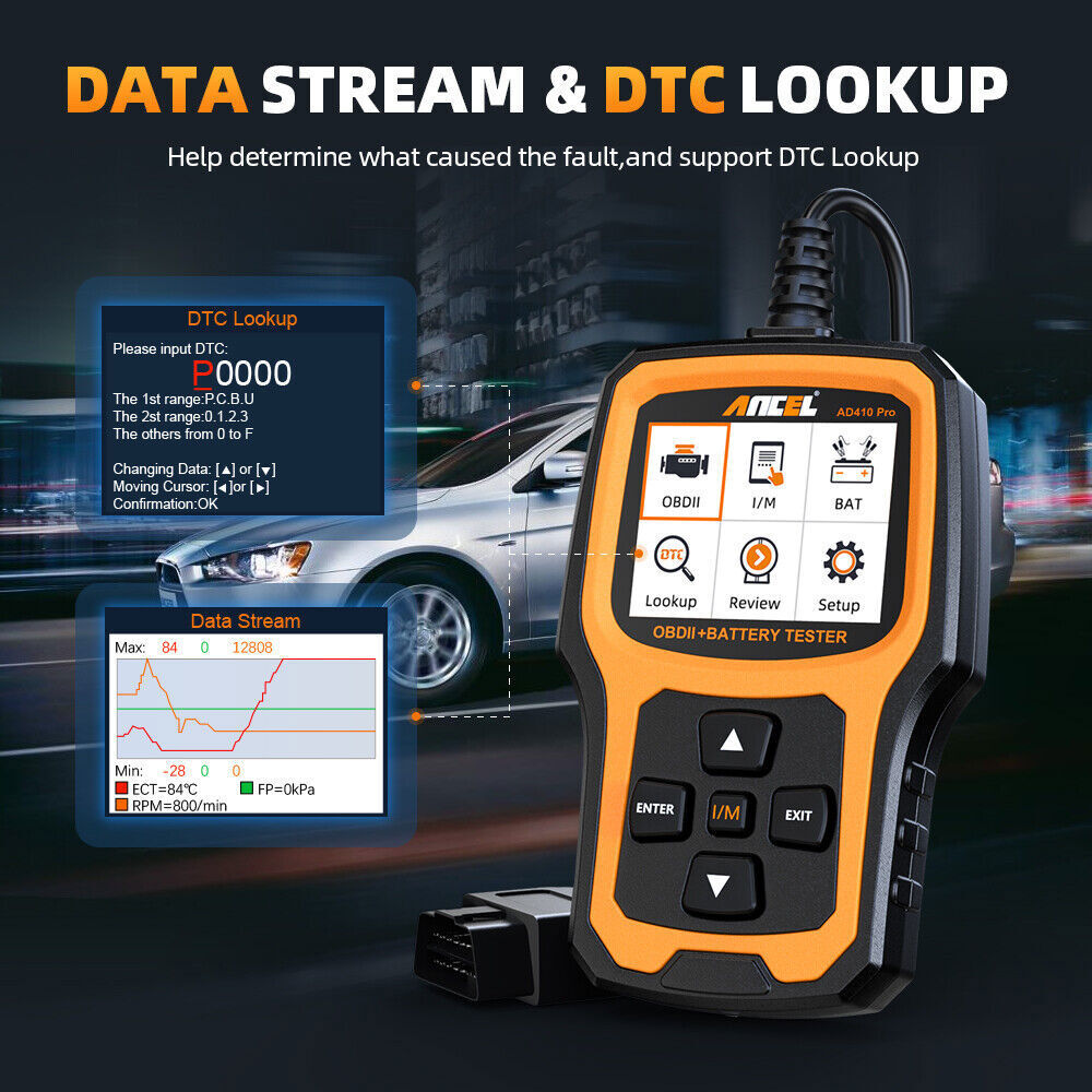 ANCEL AD410 PRO Car OBD2 Scanner Diagnostic Code Reader 12V Battery Load