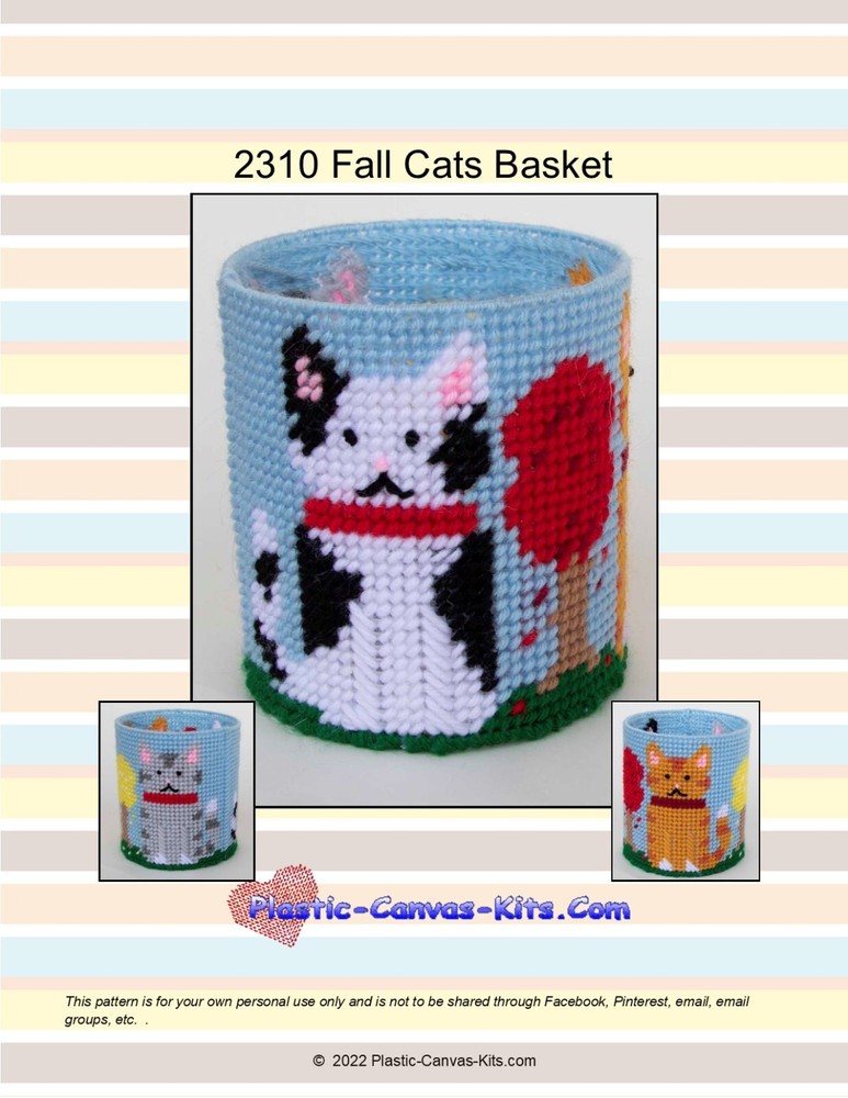Fall Cats Basket-Plastic Canvas Pattern or Kit