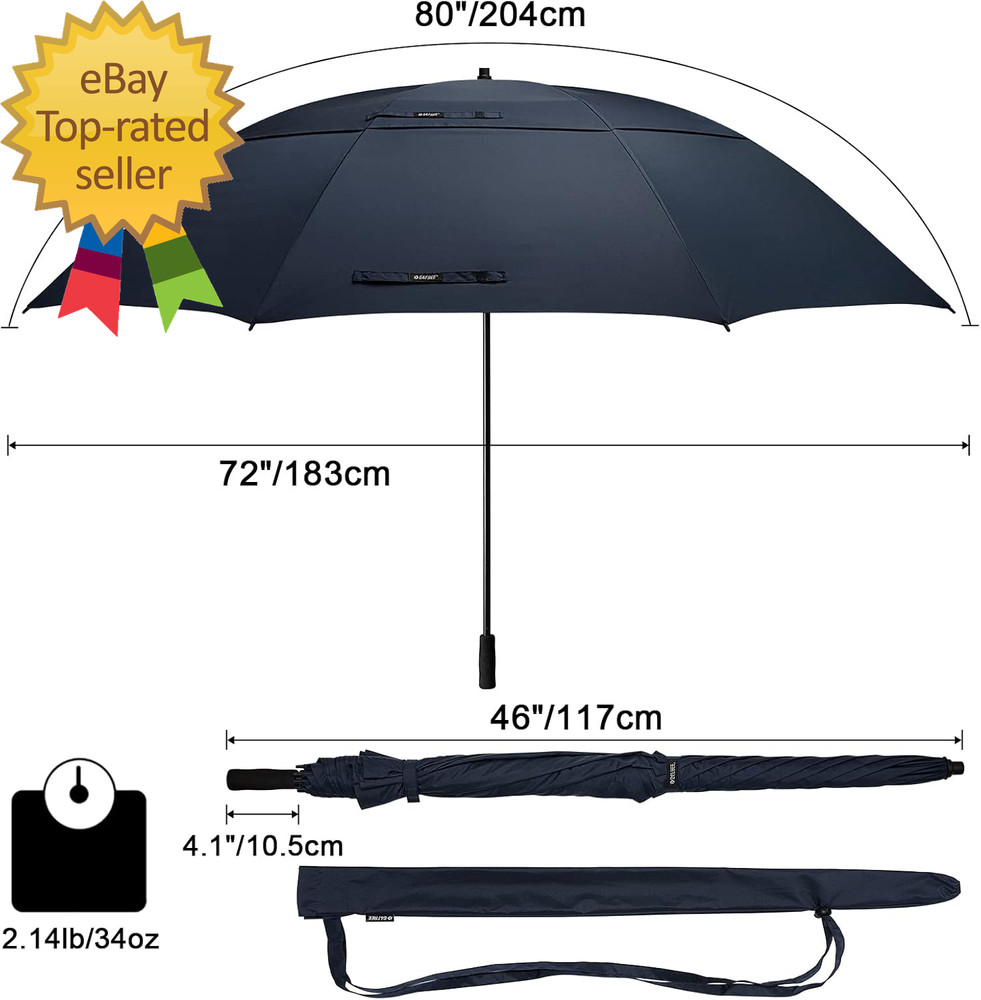 80 Inch Huge Large Oversize Golf Umbrella Double Canopy Vented Windproof Stick U