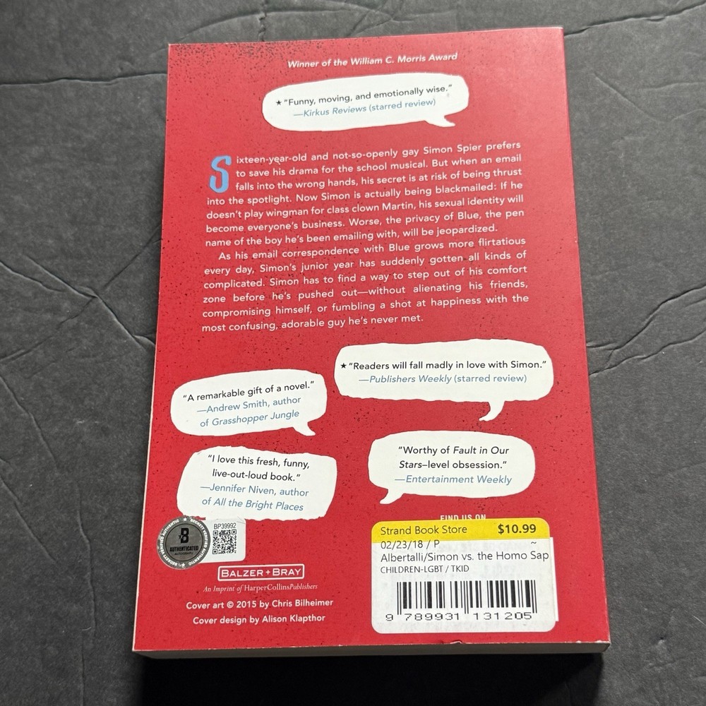 Nick Robinson Signed Love Simon Book Beckett BAS