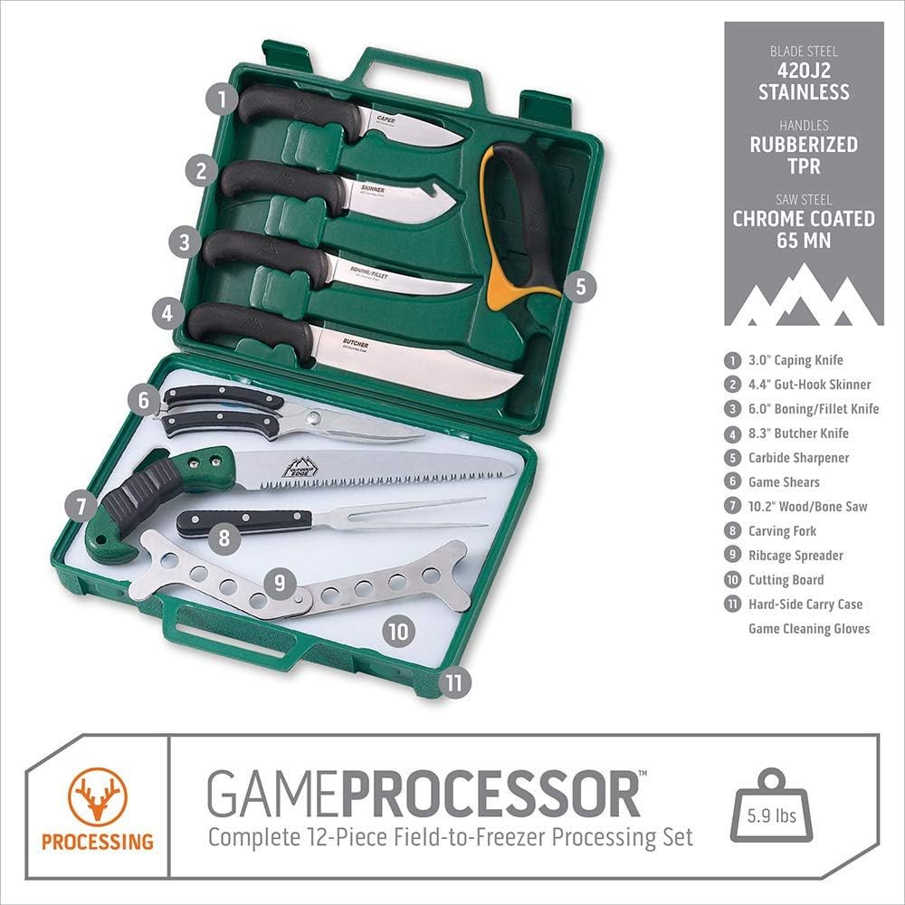 Game Processor, PR-1, Complete 12-Piece Hunting Knife Kit for Processing Big Gam