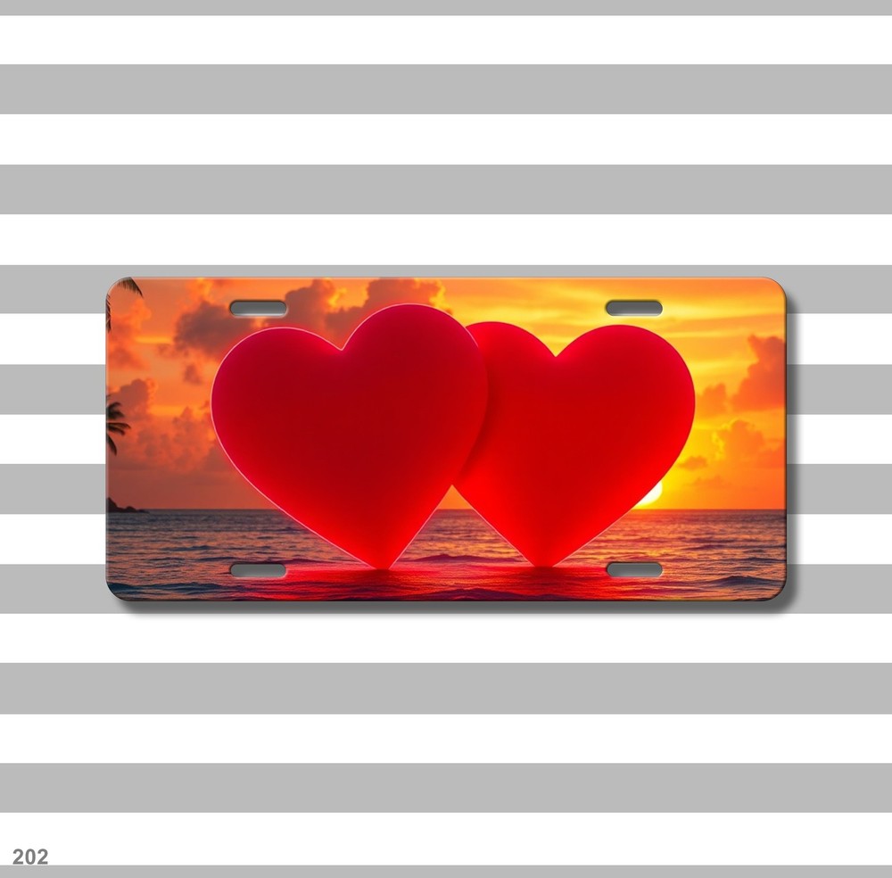 Romantic Two Hearts Artwork Personalized Name License Plate Personalized Anniver