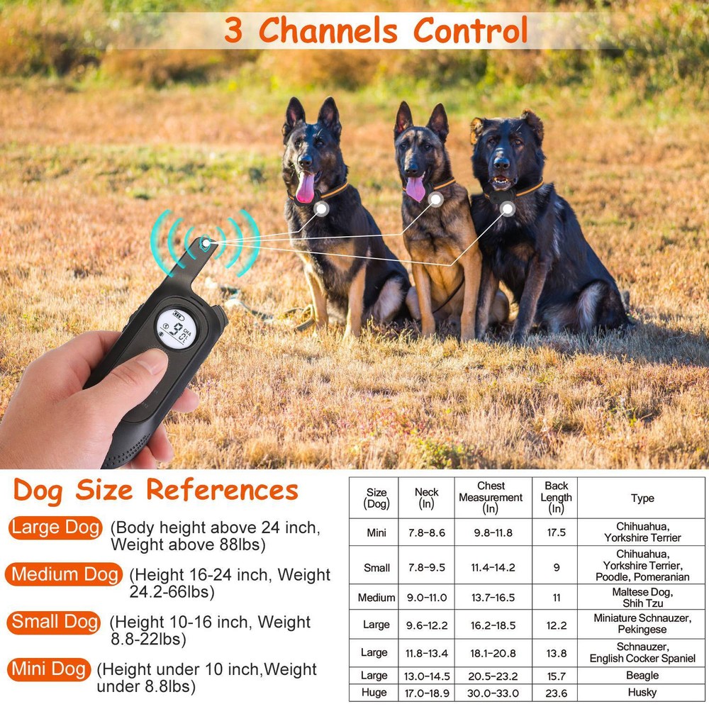 Dog Training Collar with 3 Training Modes, 984Ft Remote Electronic Dog Shock US
