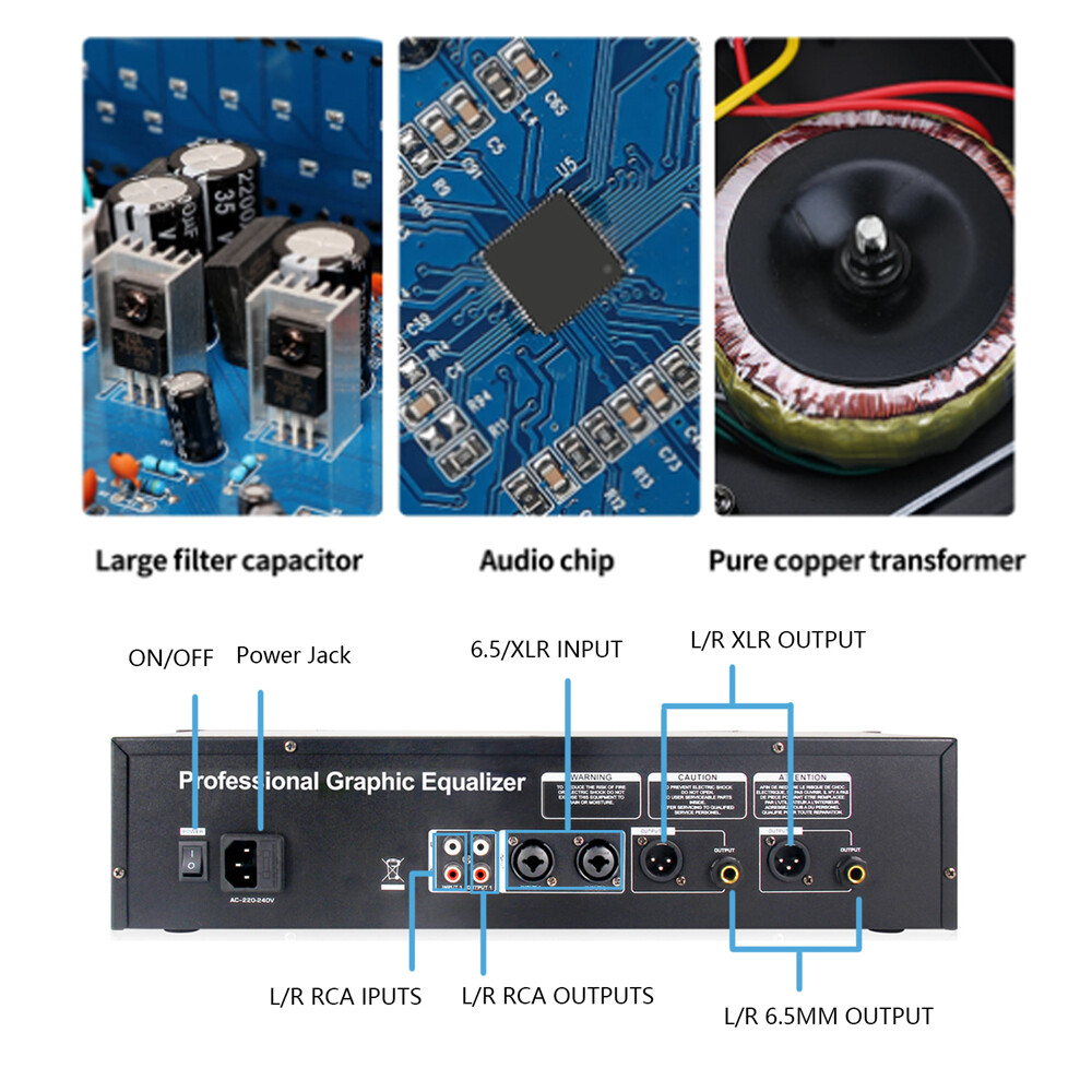 Digital Equalizer Graphic Equalizer Dual 31-Band Spectrum Display for Stage Home