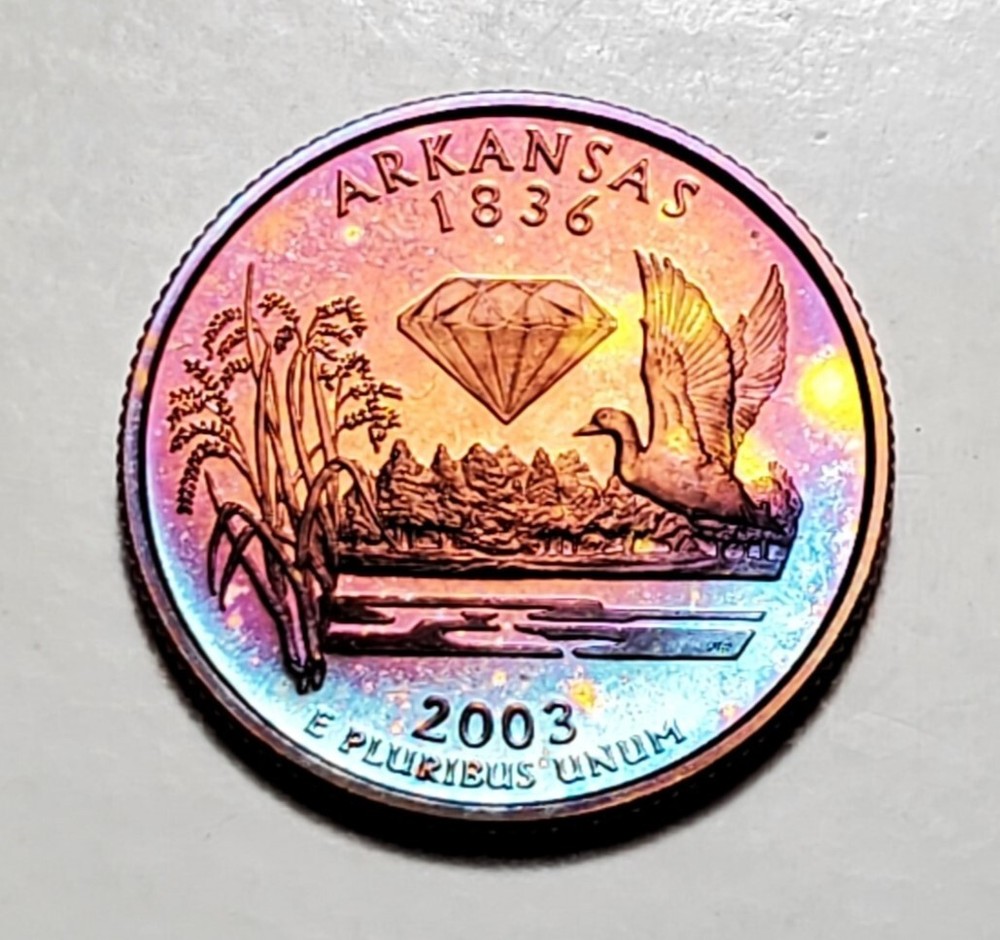 TONED 2003 S ARKANSAS STATE QUARTER CLAD PROOF UNC #C5454