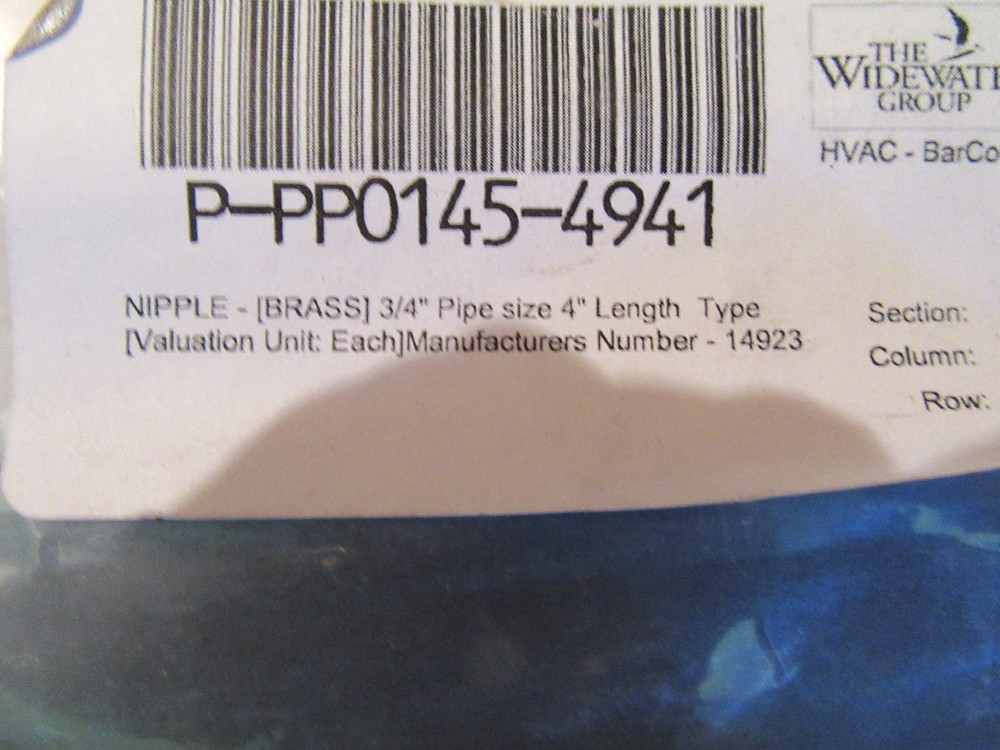 Brass Pipe Nipple fitting 3/4" X 4 "
