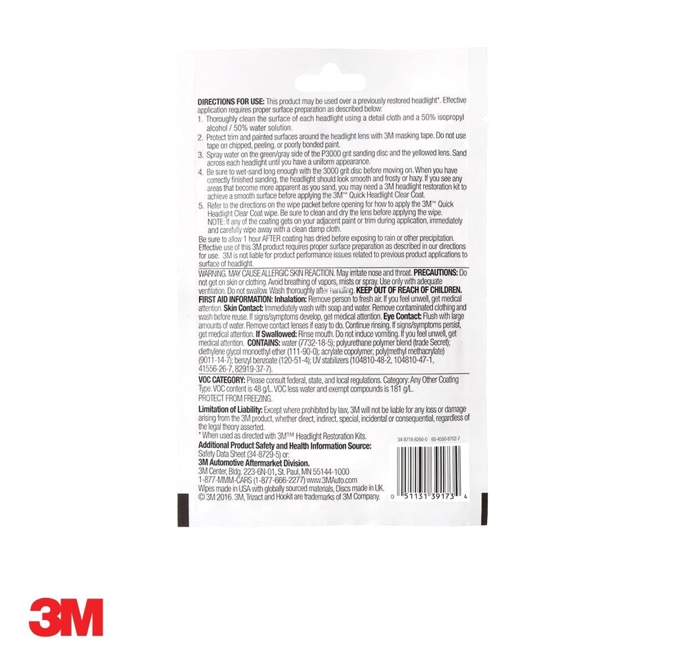 3M Quick Headlight Clear Coat Wipes 2x Pack
