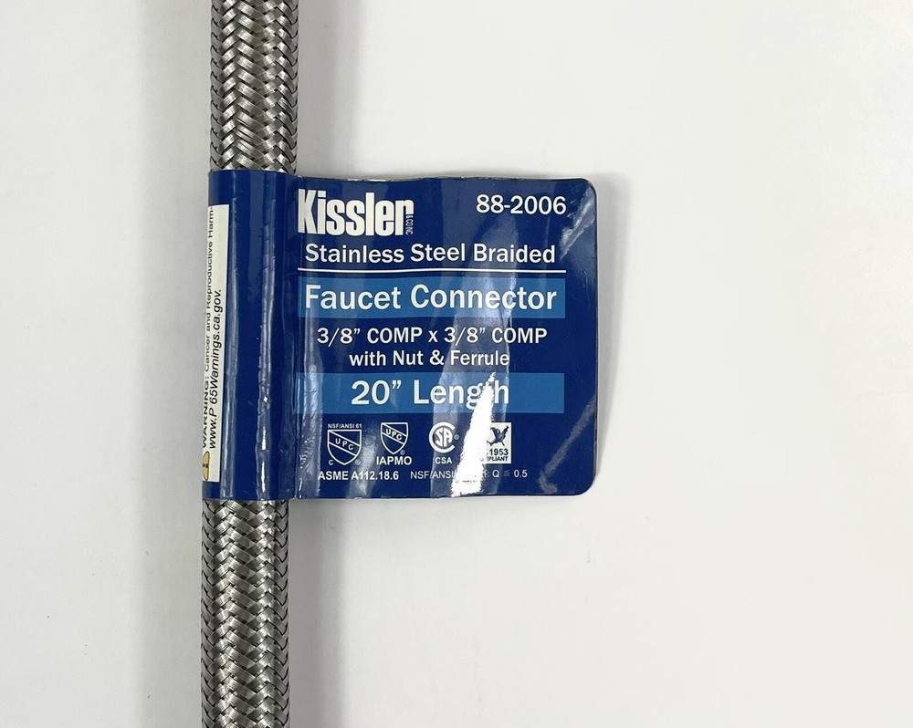 Faucet Connector, Stainless Steel, 3/8 Compression x 3/8 Compression x 20-In.