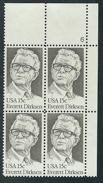 Scott # 1874...15 Cent.. .Everett Dirksen....2 Plate Blocks