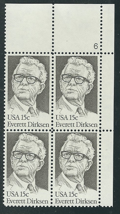 Scott # 1874...15 Cent...Everett Dirksen... Plate Block