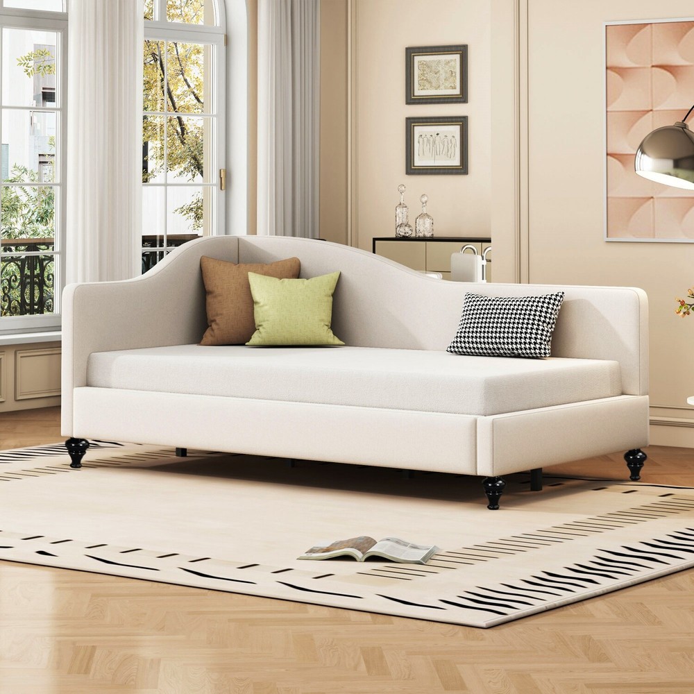 Twin/Full Size Daybed Upholstered Bed Frame Sofa Bed for Bedroom Beige/Gray