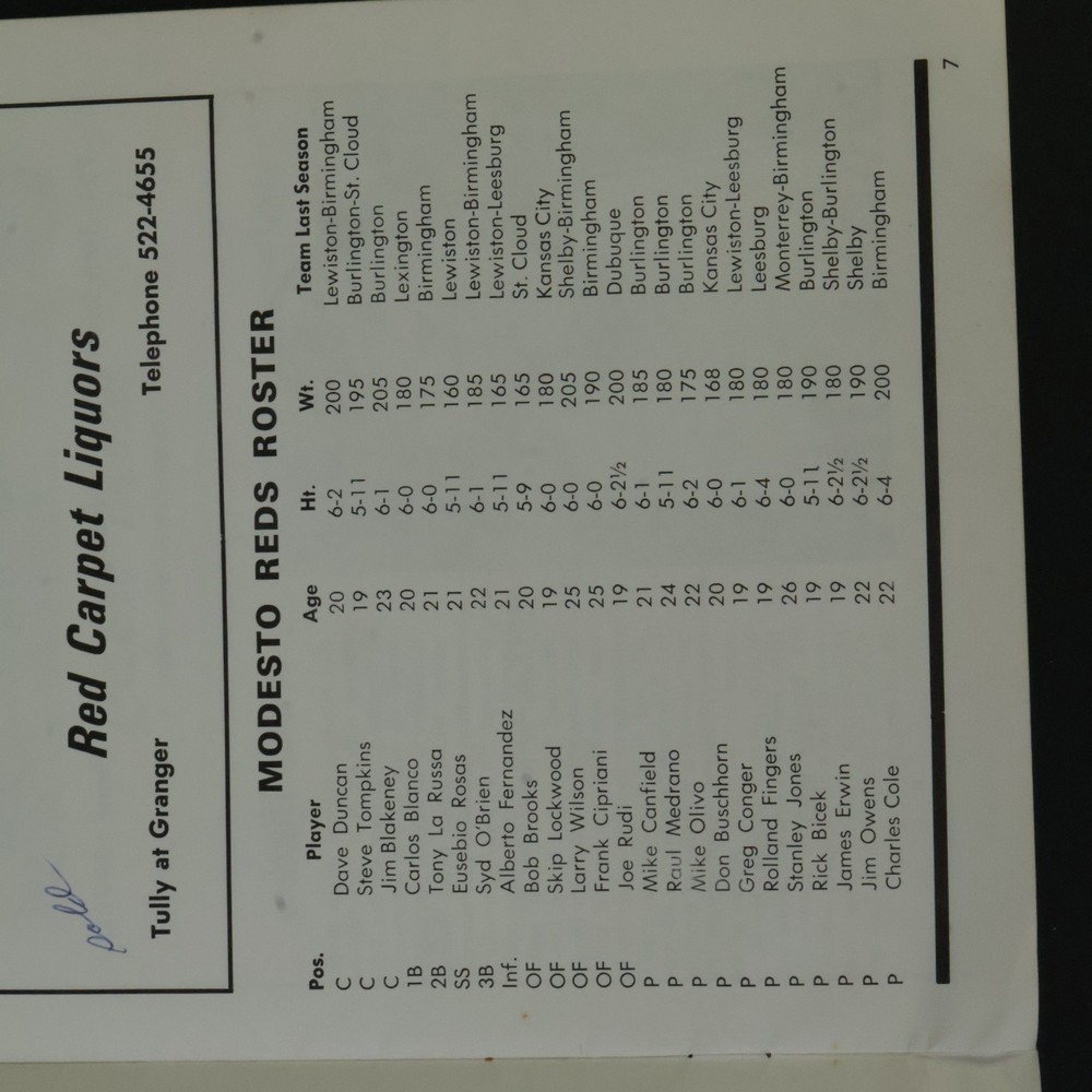1966 Modesto Reds Program SALESMAN PROTOTYPE Reggie Jackson Pro Debut Year