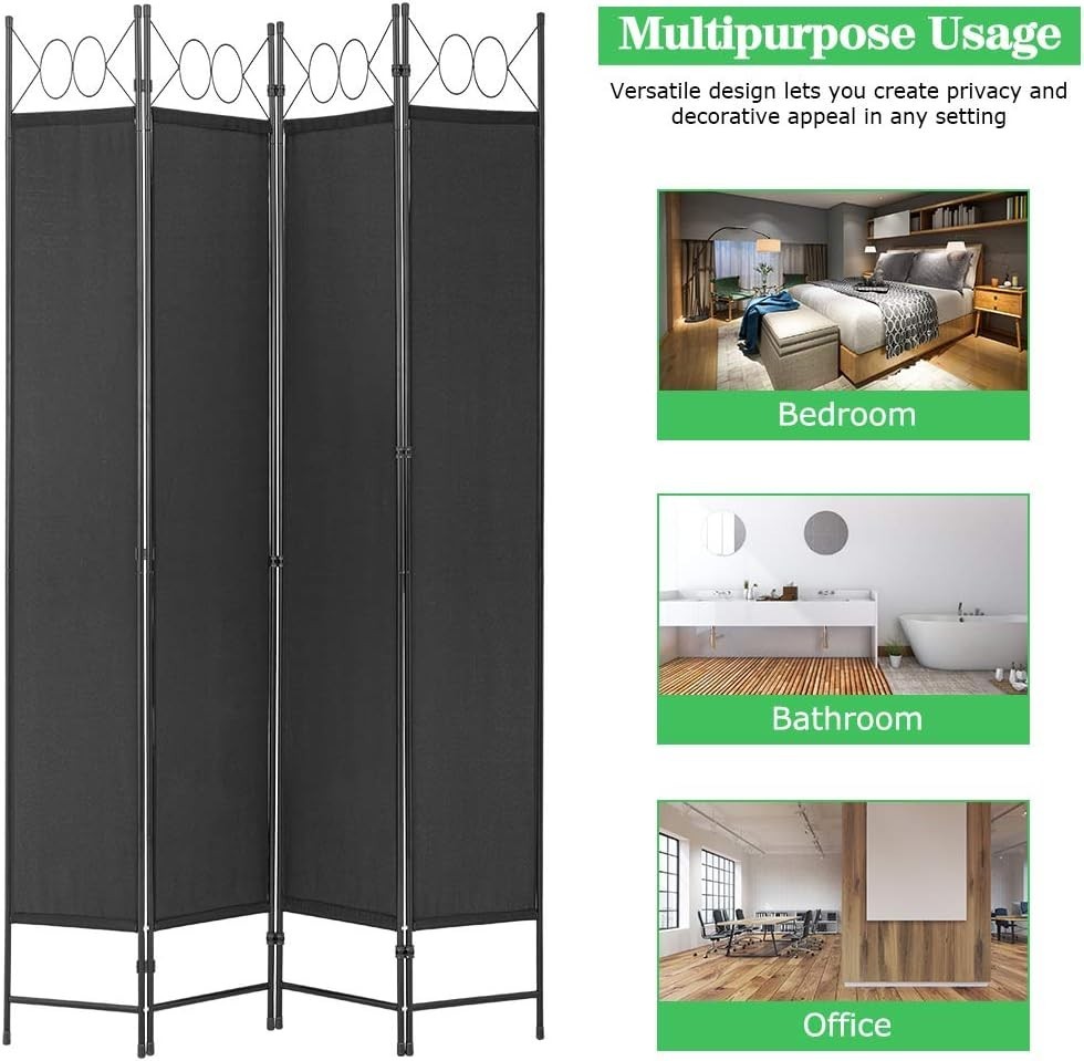 4 Panel Room Divider 6.8FT Steel Frame Screen Folding Privacy Divider