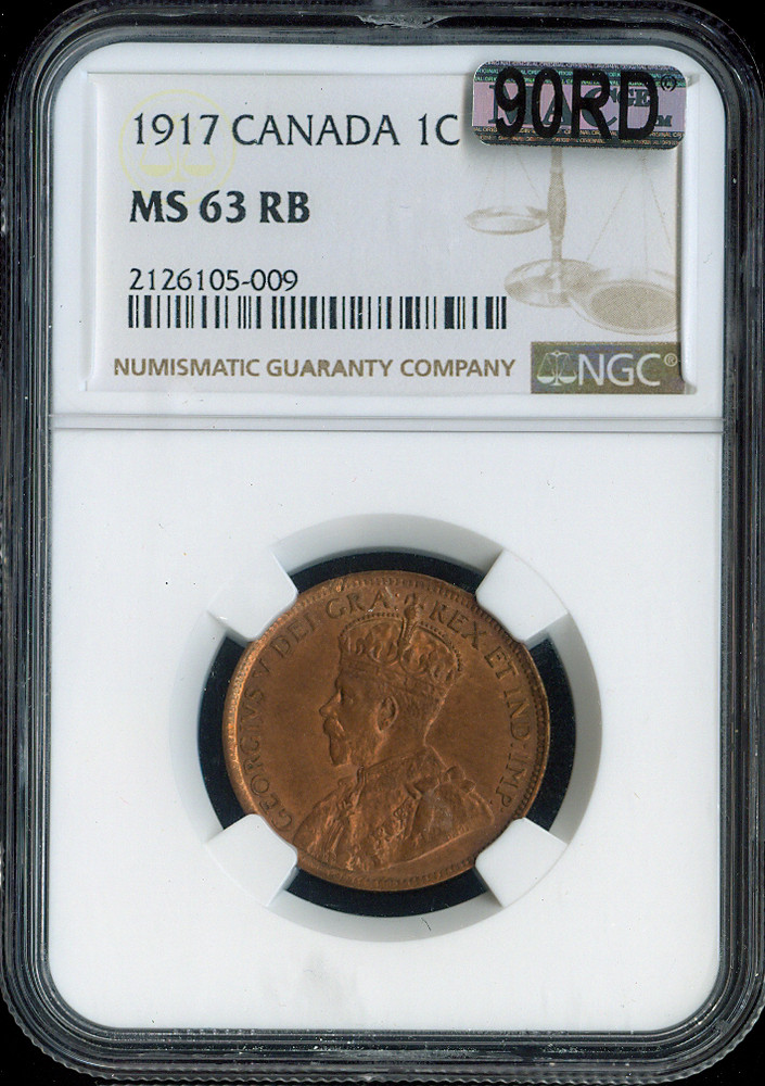 1917 Canada Cent NGC MS63 RB - George V - Quality