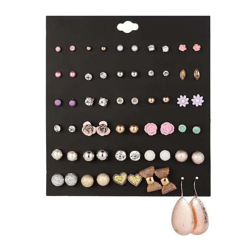 30 Pairs Gold Studs Earrings Set