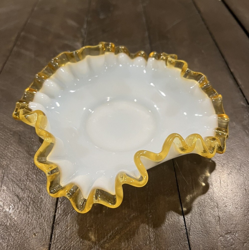 Fenton Amber Gold Crest Bowl Triangular Bon Bon Candy 5 3/4" Wide