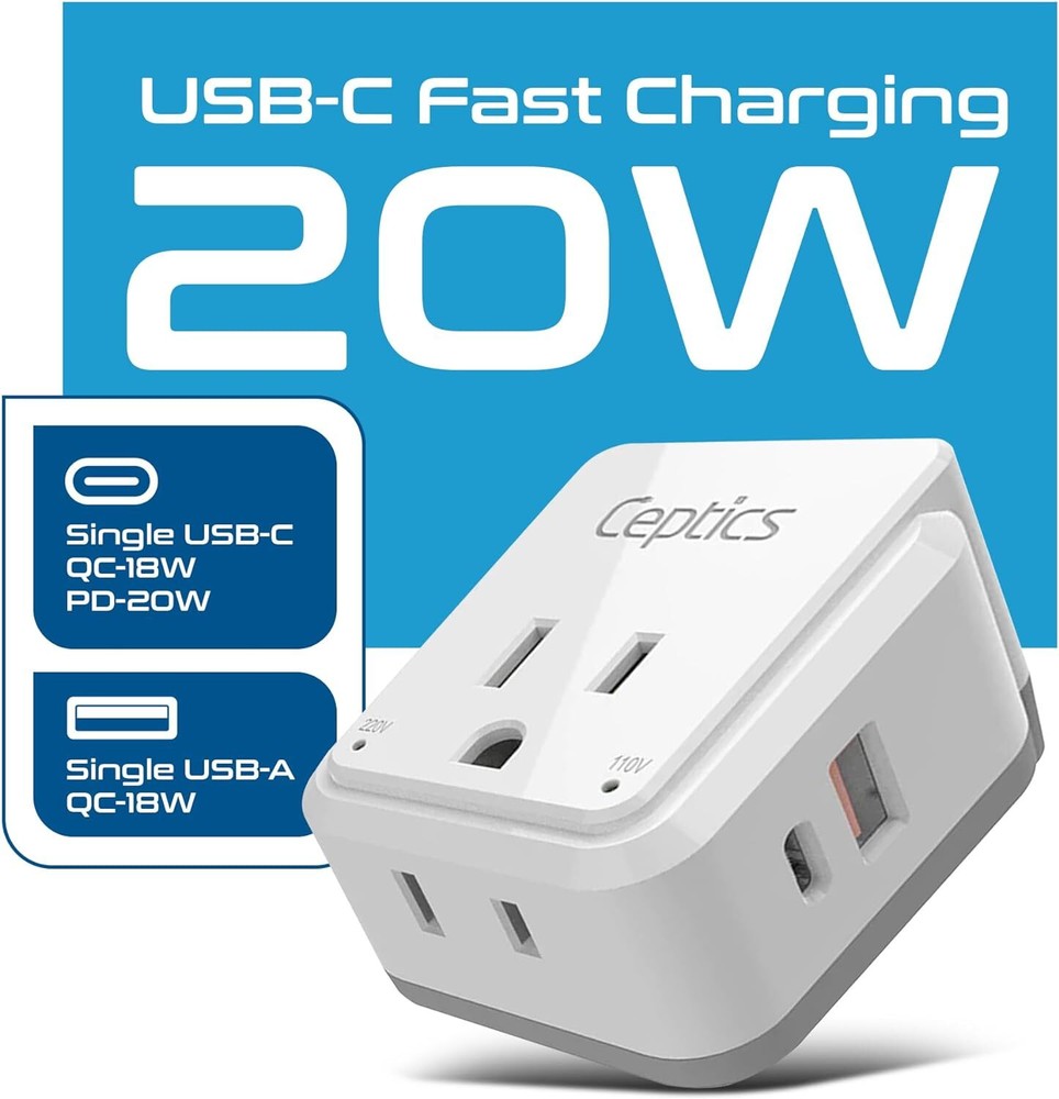 Ceptics Australian Travel Adapter, Compact - Adapter Australia-Compatible Plug