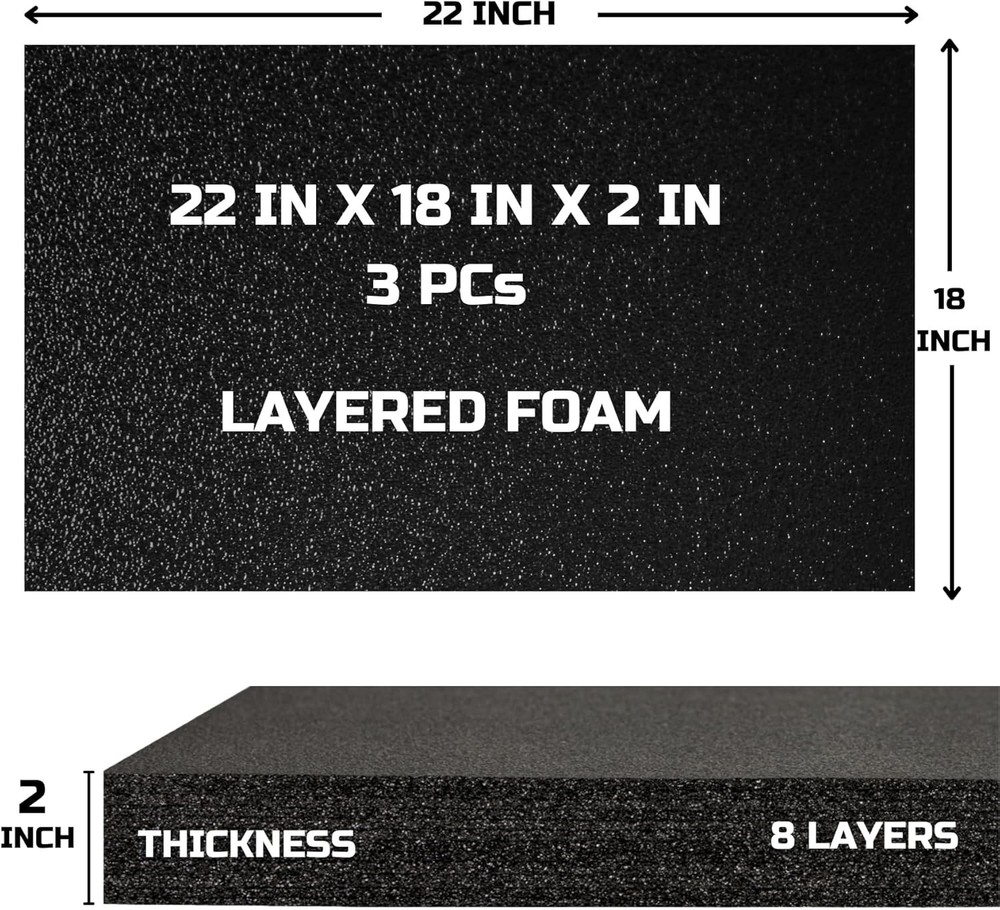 Tool Box Foam 22x18x2 inch 3Pack, Foam Inserts for Cases, Polyethylene Storage S