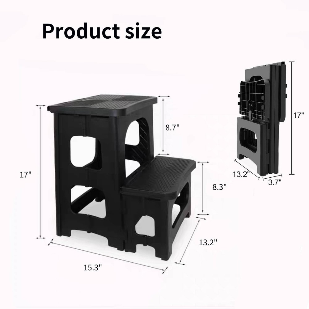 2-Step Folding Stool, Non-Slip Folding Step Stool Plastic Steps Ladder, Porta...