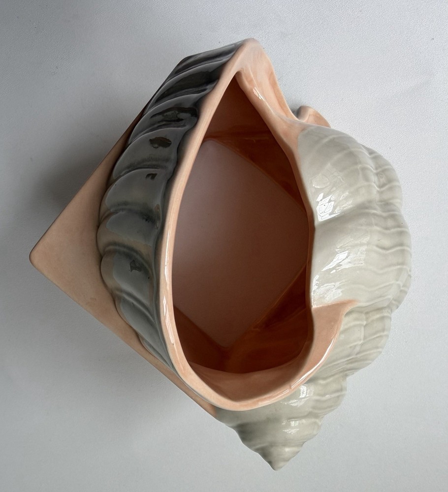 Ceramic Conch Shell Shaped Tissue Box Cover Gray/Peach -TC