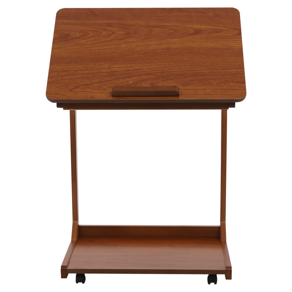 C-Shaped End Table with 4 Wheels, Adjustable Height, Modern Design