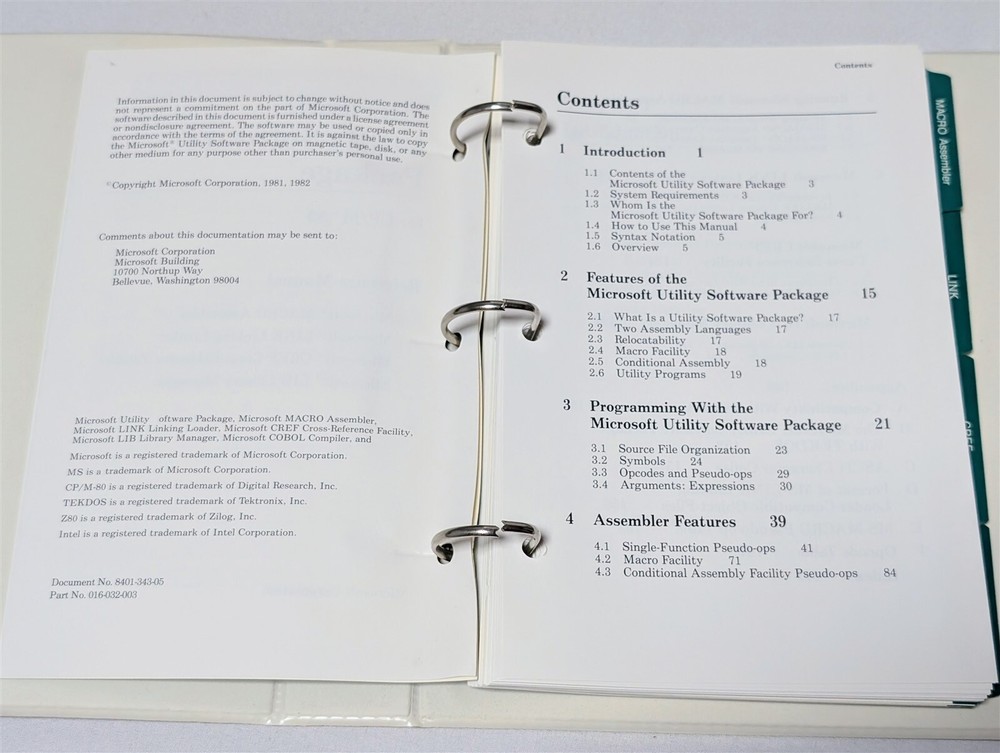 Microsoft Macro Assembler Package User Manual for CP/M-80 - RARE!
