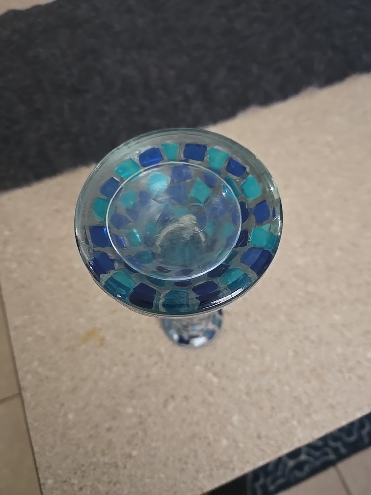 Artistic Blue Green 8" Glass Candlestick