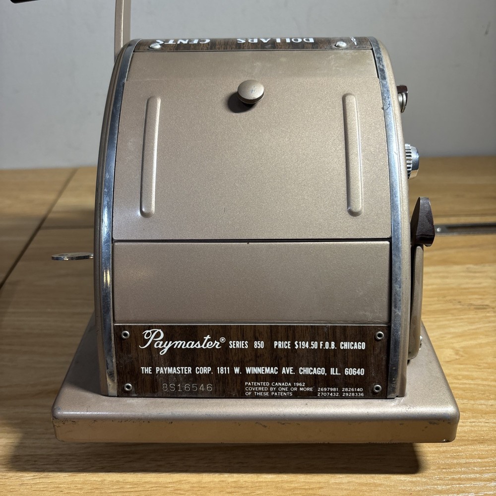 Vintage Paymaster Series 850 Check Writer Machine with key