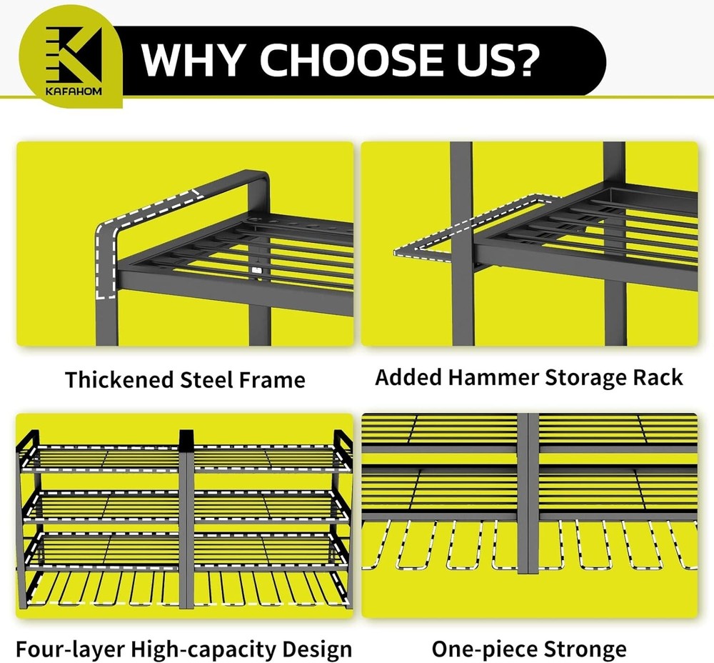 Power Tool Organizer - 4 Layer Garage Tool Storage Rack with Drill Holder