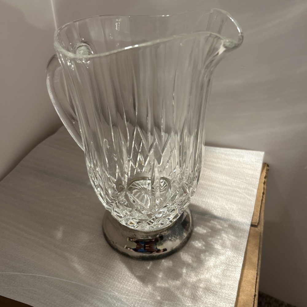 William Adams Crystal Pitcher With Silver Plated Base