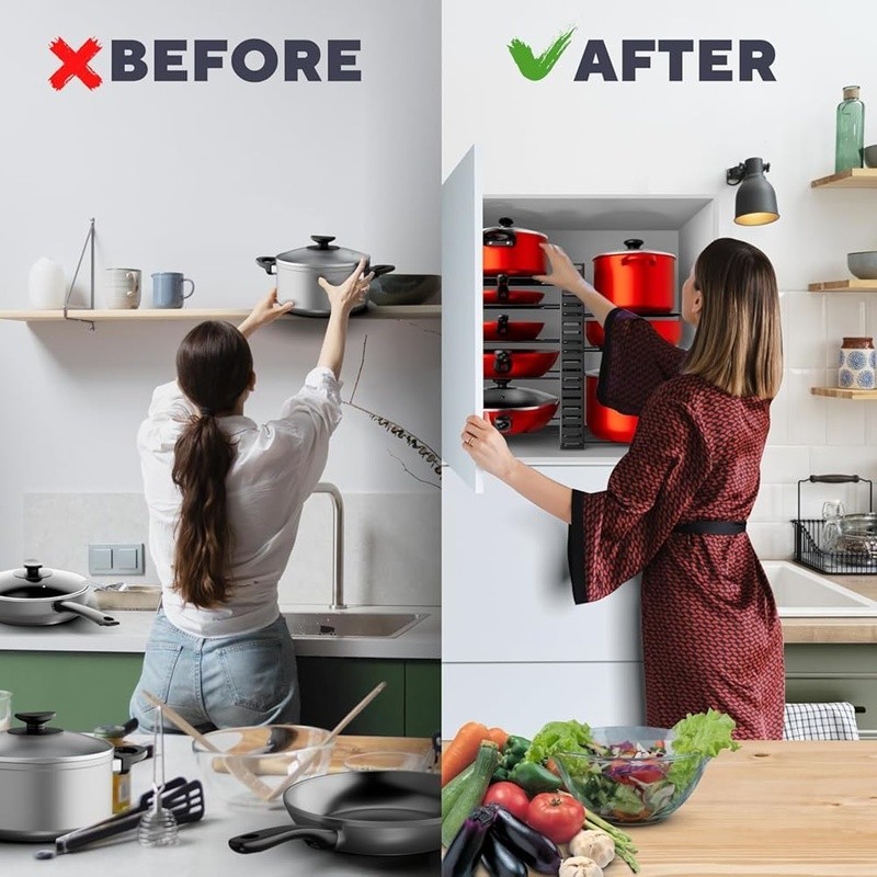 Pots & Pans Organizer Under Cabinet Adjustable Storage Easy Assembly Heavy Duty