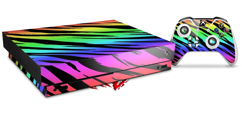 Skin for XBOX One X Console Controller Tiger Rainbow Decal