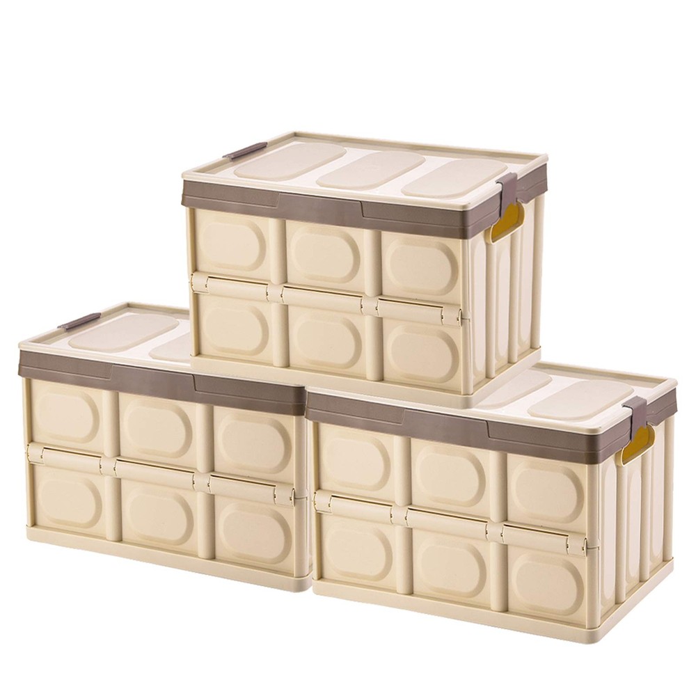 Foldable Storage Boxes with Lids, 3-Pack Collapsible Plastic Storage Bins Org...