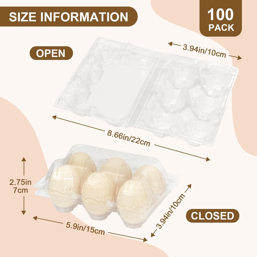 100 Pack Egg Cartons 6 Count - Medium Egg Cartons Cheap Bulk - Half Dozen Egg...