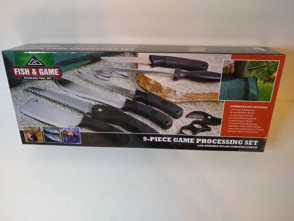 Fish & Game 9-Piece Game Processing Set w/Durable Nylon Carrying Pouch NEW