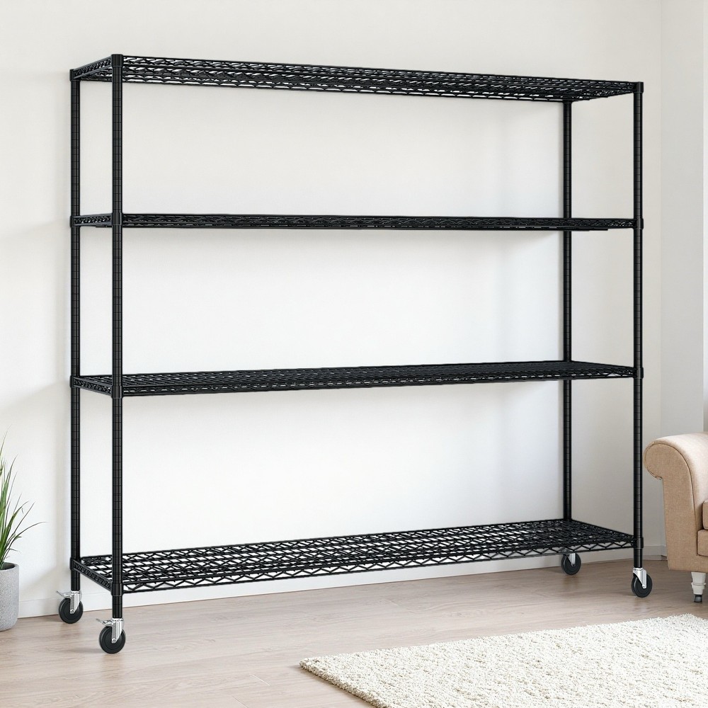 4-Tier Rolling Wire Shelving Unit - Heavy Duty, Adjustable, Black & 63'' Shelf
