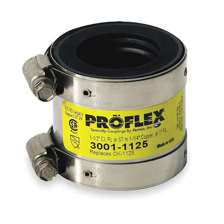 Fernco 3001-1125 Shielded Coupling, Pipe Size 1-1/2X1-1/4"