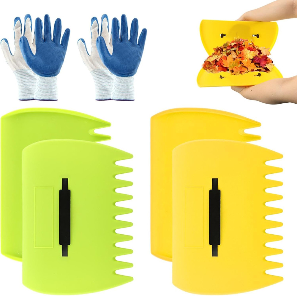 2 Set Leaf Scoops Hand Rake, Leaf Scoops and Claws with 2 Pairs Gloves, Lightwei