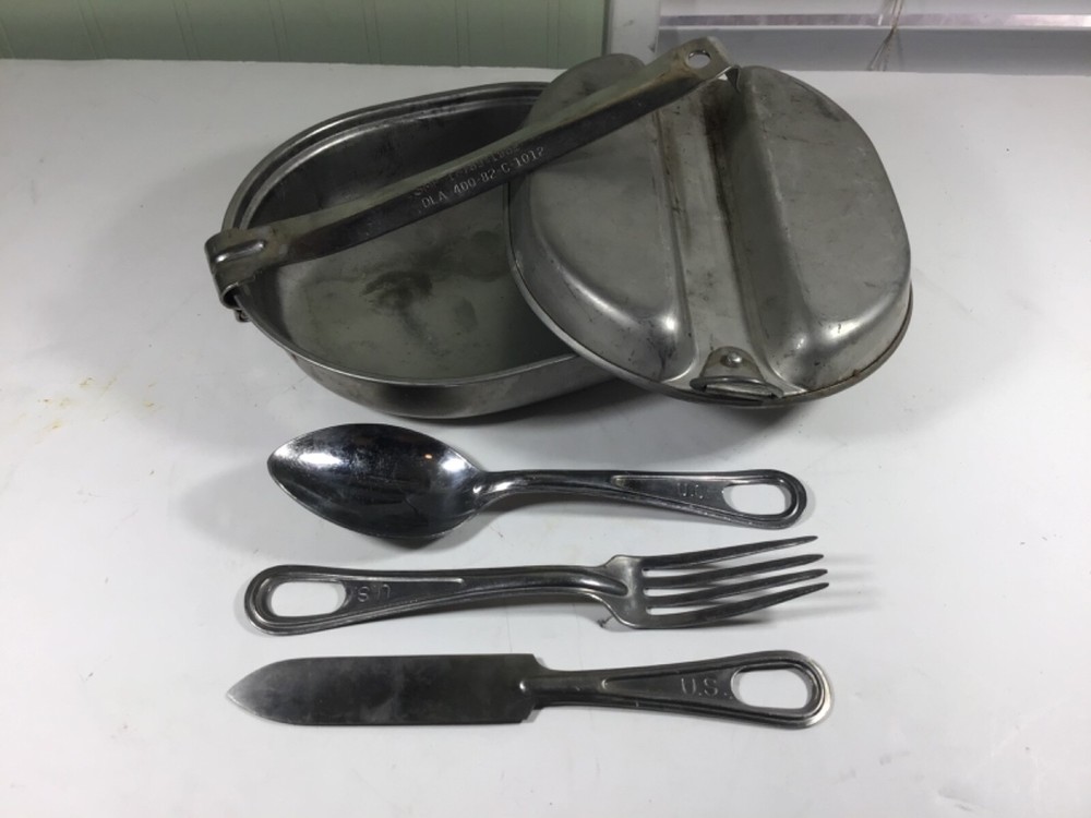 US Mess Kit Stainless Steel w/ Spoon, Fork & Knife