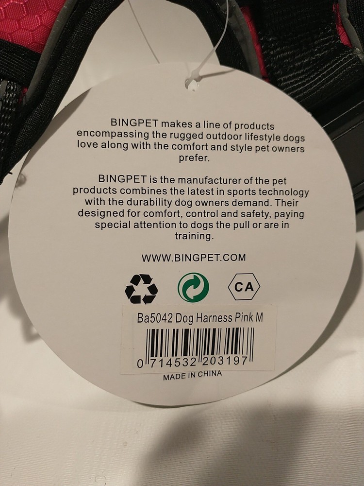 Bingpet Ba5042 pink Size Medium Reflective Adjustable Dog Soft Harness