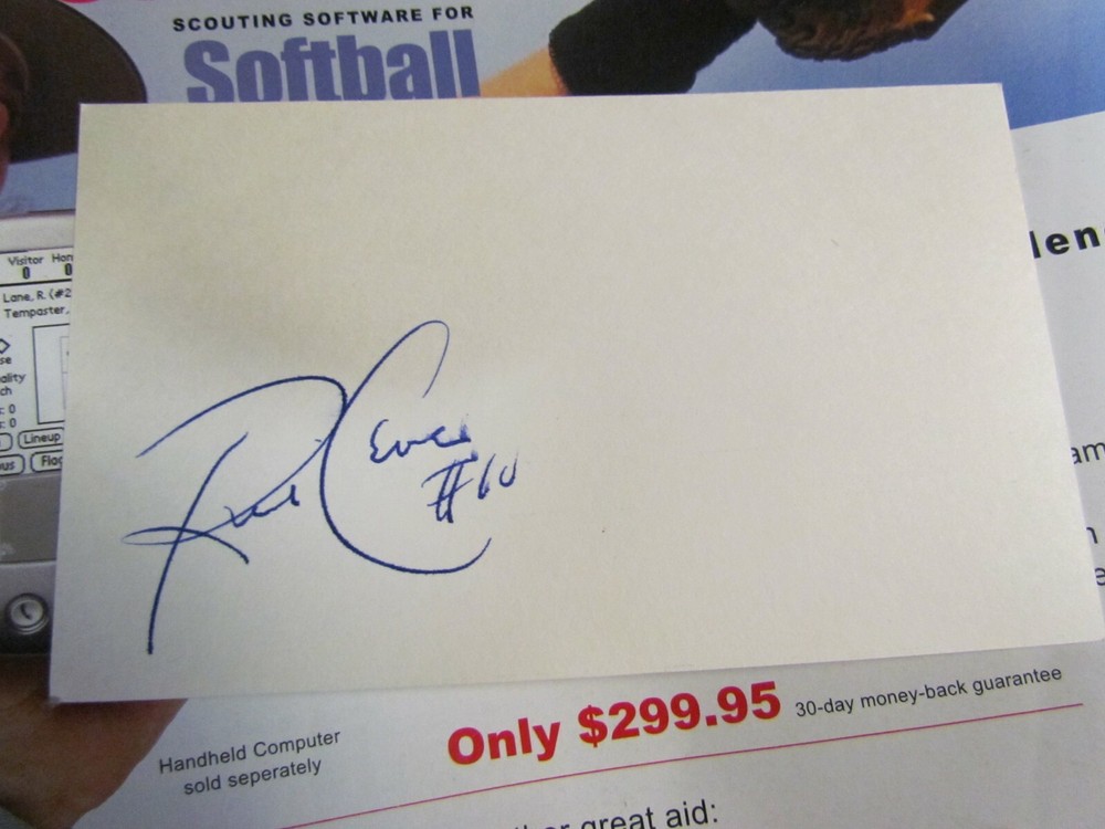 Rick Cerone autographed index card