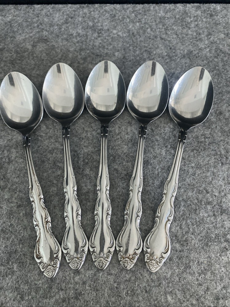 5 TOWLE/SUPREME CUTLERY STAINLESS FLATWARE, "PIERRE" PATTERN, TEASPOONS