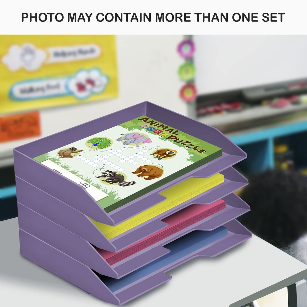 Stackable Letter Tray Single Side Load, Plastic, Desktop File Organizer (Soli...