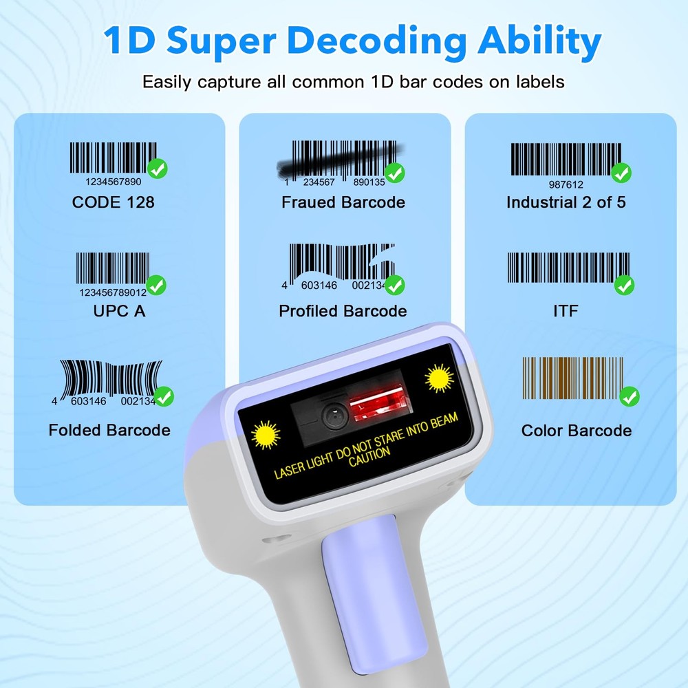 USB 1D Barcode Scanner Handheld Wired CCD Laser Reader Support Screen Scan