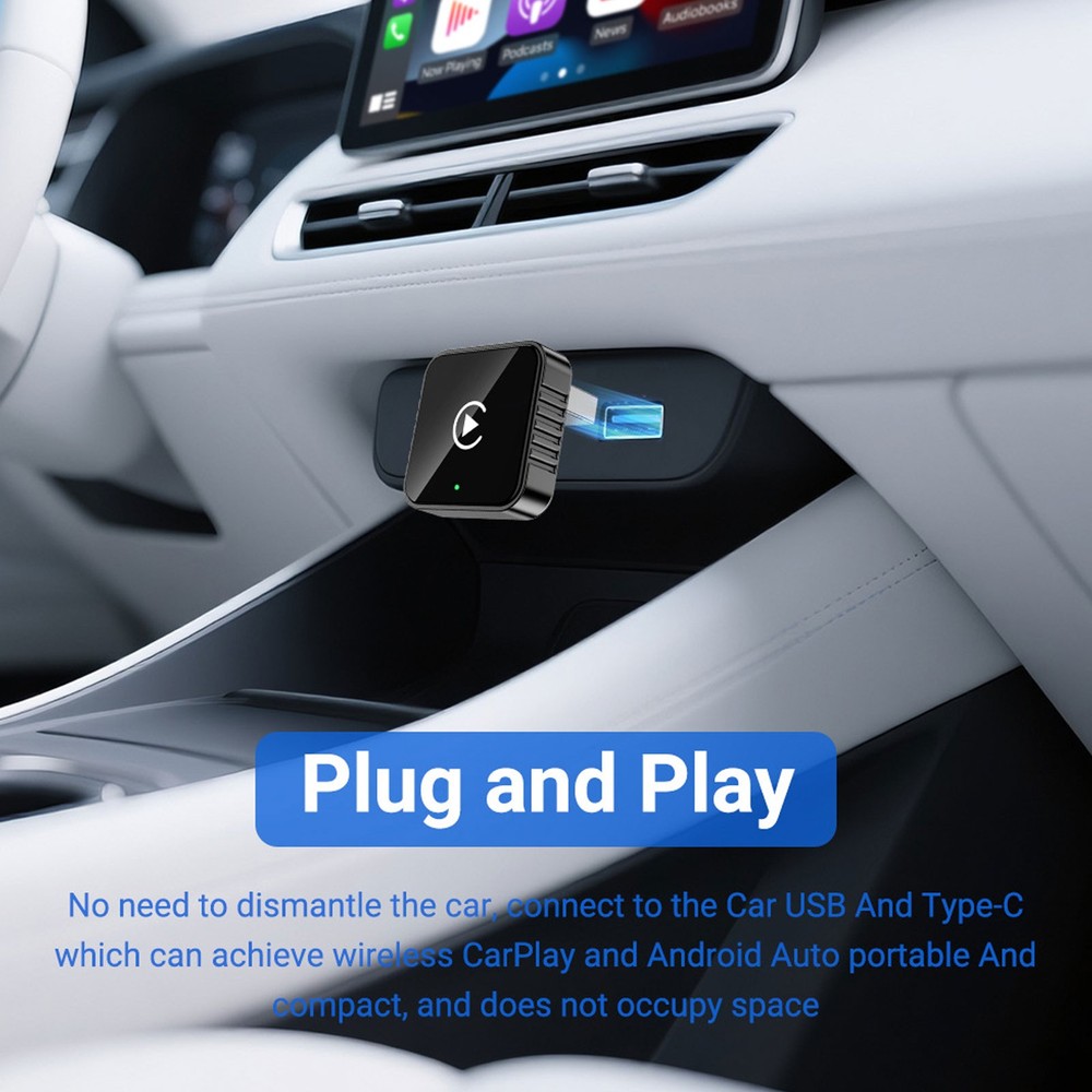 2-in-1 Wireless Carplay Android Auto Adapter Plug&play USB For Iphone Android