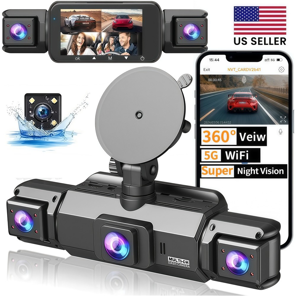 360 Degree View 4 Channel Dash Cam Front and Rear Inside Left Right, Dash Camera