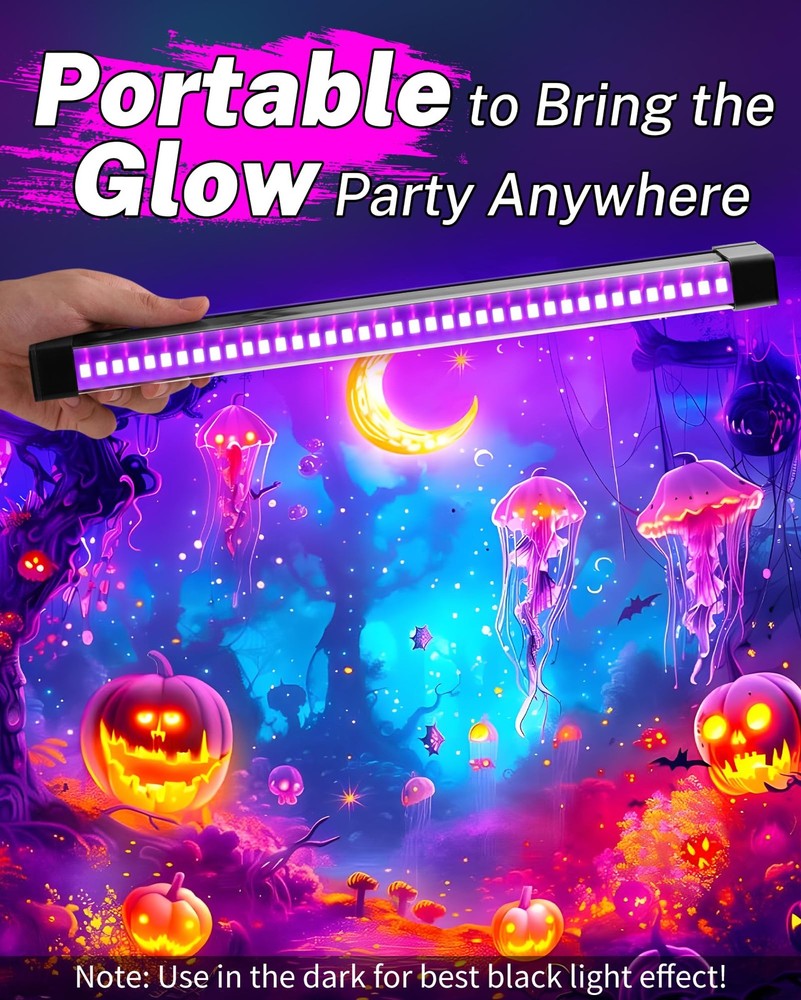 2 Pack Rechargeable Black Light Bar, 5000mAh Large Capacity Battery Powered