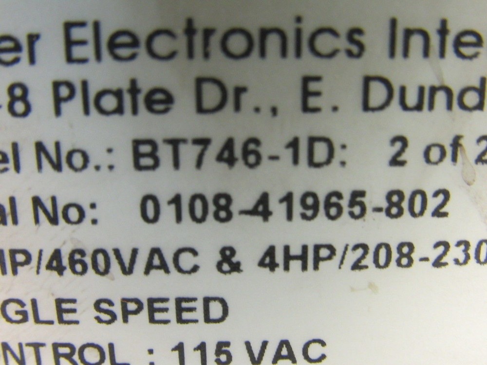 Power Electronics Intl BT746-1D Single Speed Soft Start Reduced Torque Control